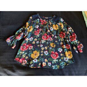 Van Heusen Womens Floral Blouse with Lace Accents & 3/4 Sleeves Size Large